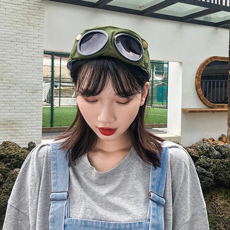 Hip Hop Aviator Hat With Sunglasses For Men Women Fashion Glasses Bonnet Summer Outdoor Sun Visors Fashion Punk Baseball Cap