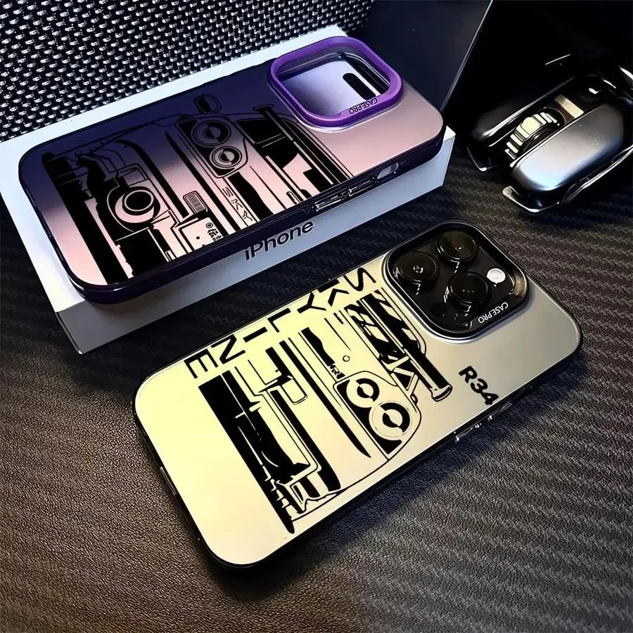 JDM Dream Car Cool Phone Case for iPhone 16 15 14 Plus 16E 13 12 11 Pro MAX Plating Matte Hard Phone Back Cover