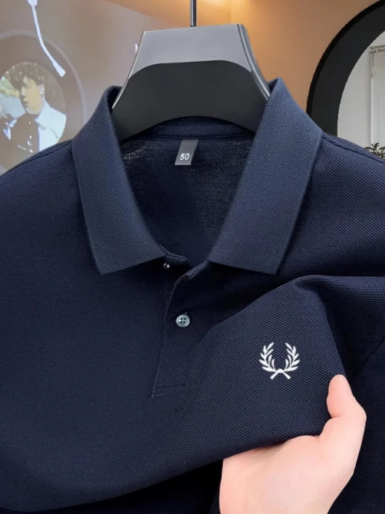 100% pure cotton 2026high-end brand men's short sleeve polo shirt summer fashion luxury wheat embroidery golf top casual T-shirt