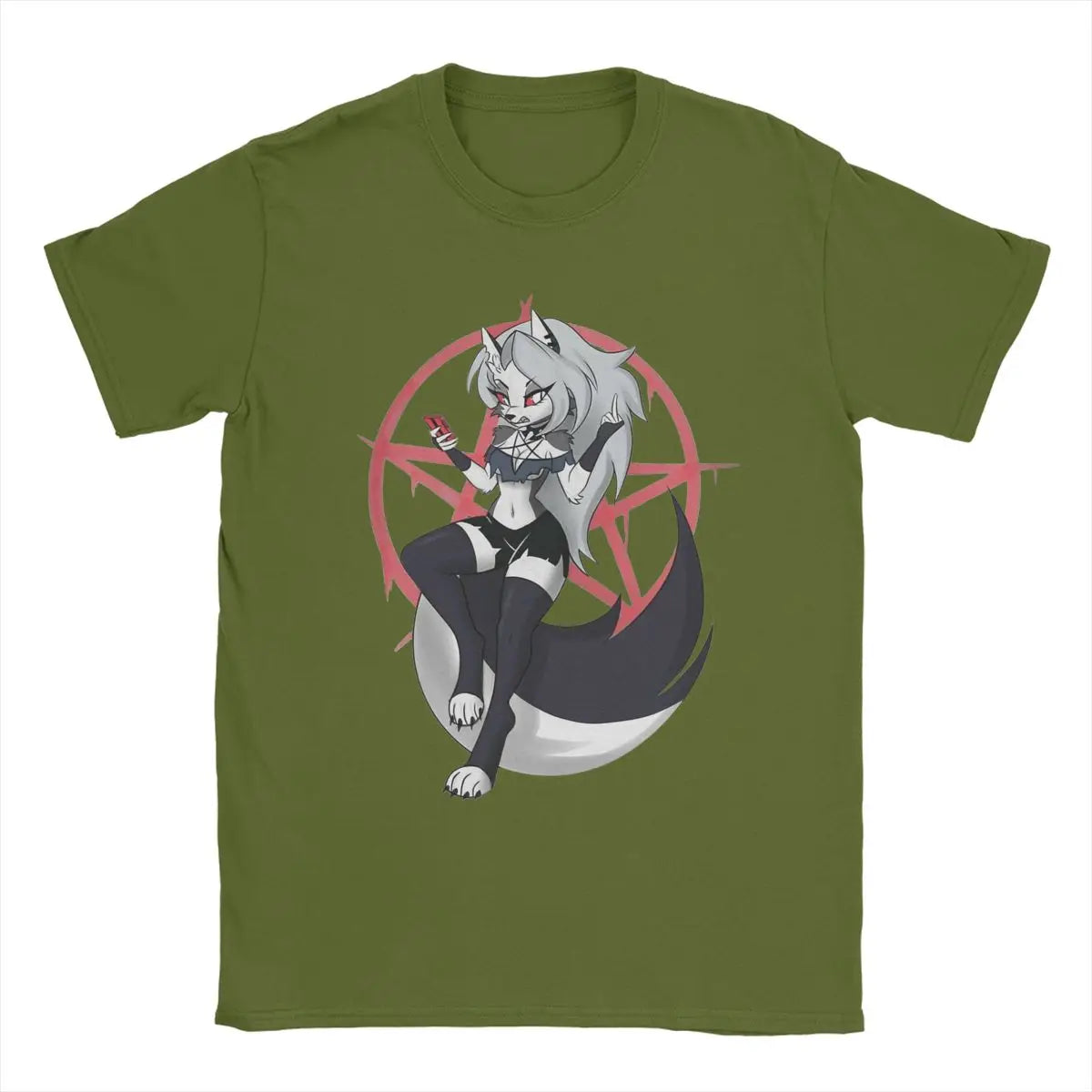 Men T-Shirts Cute Loona Funny Cotton Tee Shirt Short Sleeve Cartoon Helluva-Boss T Shirt Crewneck Clothes Gift Idea