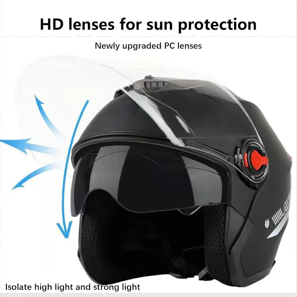 Open Face Motorcycle Helmet with Sun Visor Adult Motorcycle Helmet All Year Use Adults Semi-Open Helmet Woman Men Moto Equipment