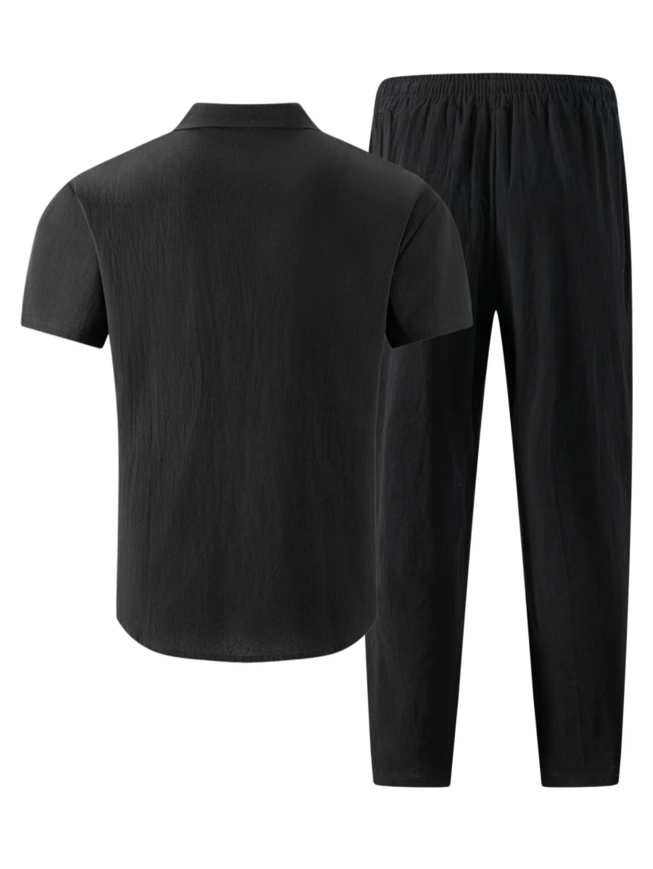Men's Cotton Linen Short Sleeve Shirt & Pants Set Turn-Down Collar Double Pocket Casual Streetwear