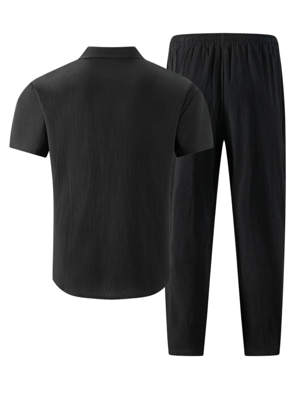 Men's Cotton Linen Short Sleeve Shirt & Pants Set Turn-Down Collar Double Pocket Casual Streetwear