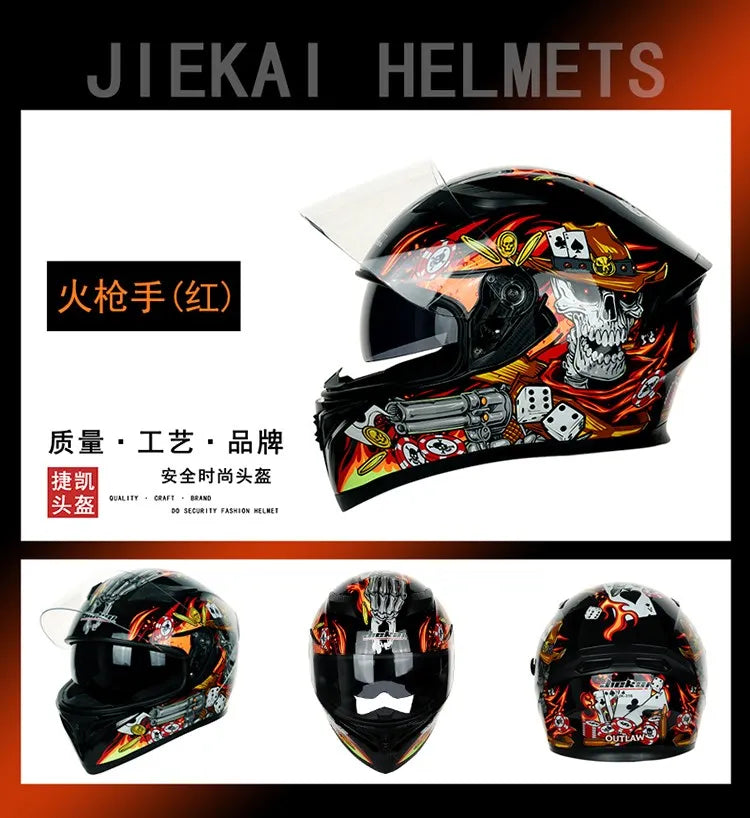 JIEKAI DOT Certified Full Face Motorcycle Helmet Racing Dual Lens Helmet