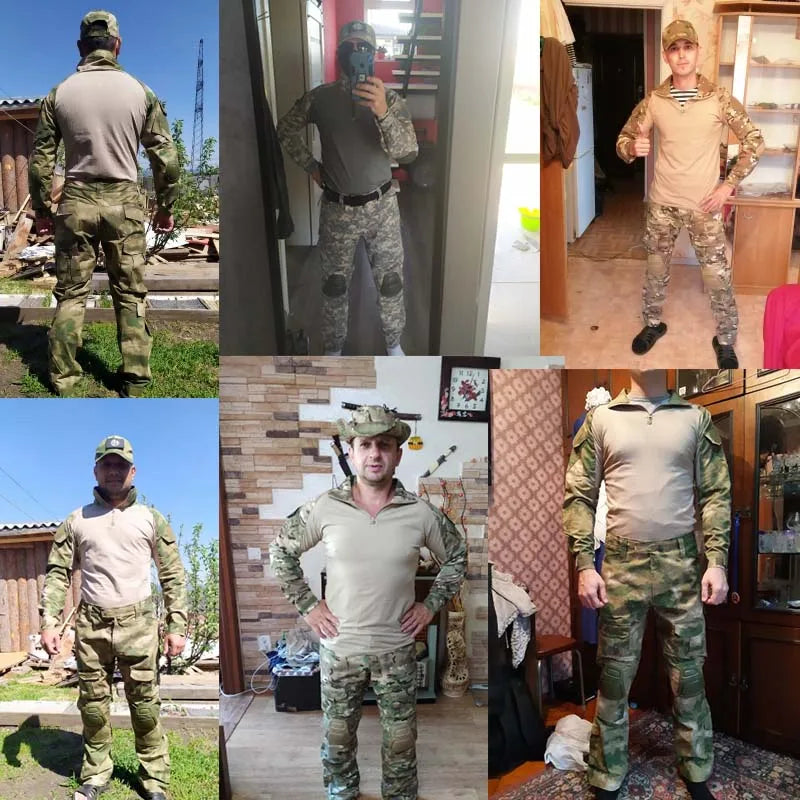 Tactical Suits Camo Uniform Clothes Outdoor Men Clothes Wear resistant Airsoft Hunting Suit Combat Shirt + Cargo Pants+4 Pads