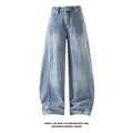 Retro Distressed Wide Leg Curved Jeans Men Y2K Hip Hop Baggy Denim Pants Streetwear Casual Trousers