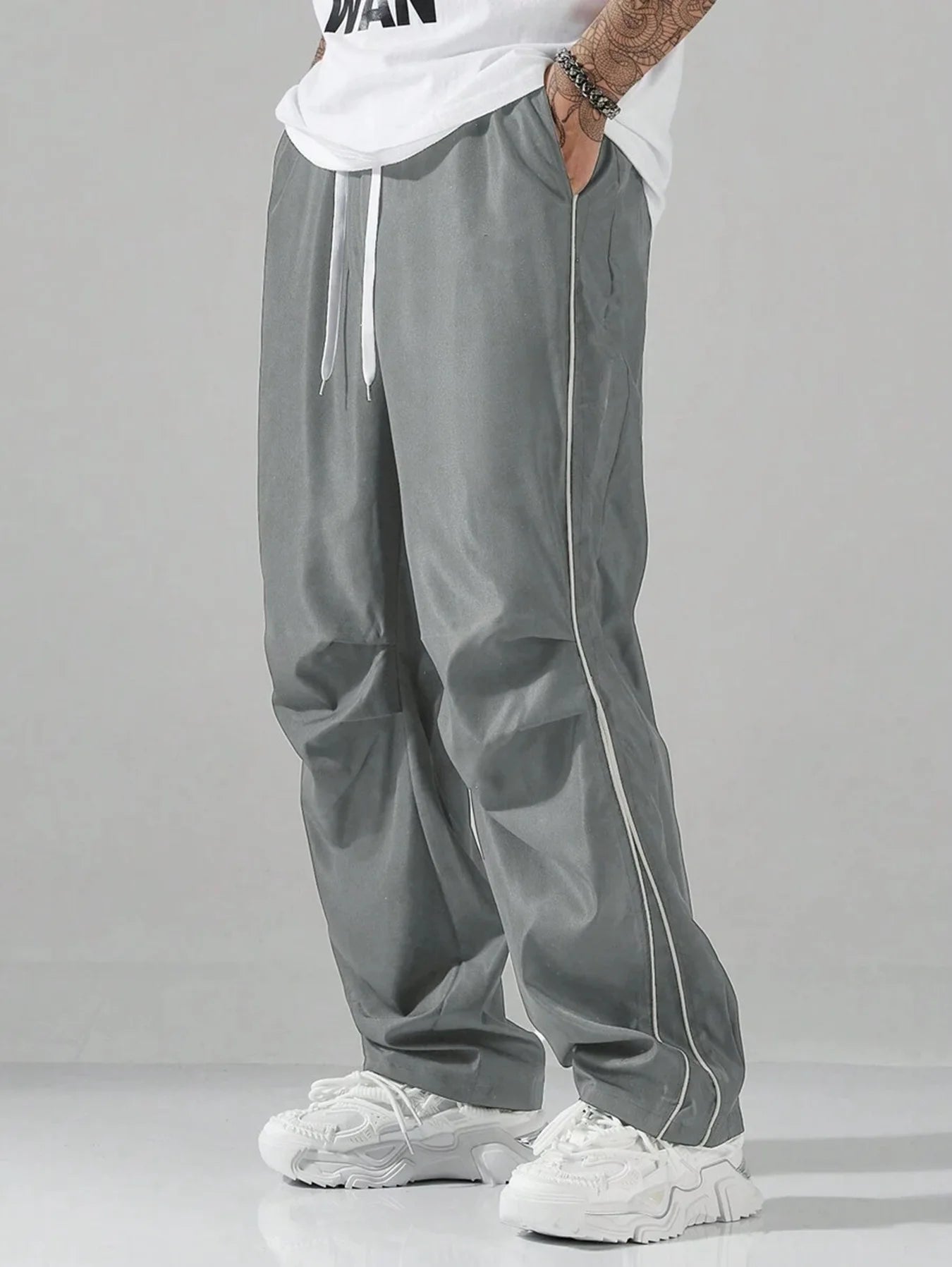 Retro Vintage Wide Leg Loose Pants Spring Summer Me High Elastic Waist Pocket Sporty Long Trousers LXDZ-KJ-CK029-WW