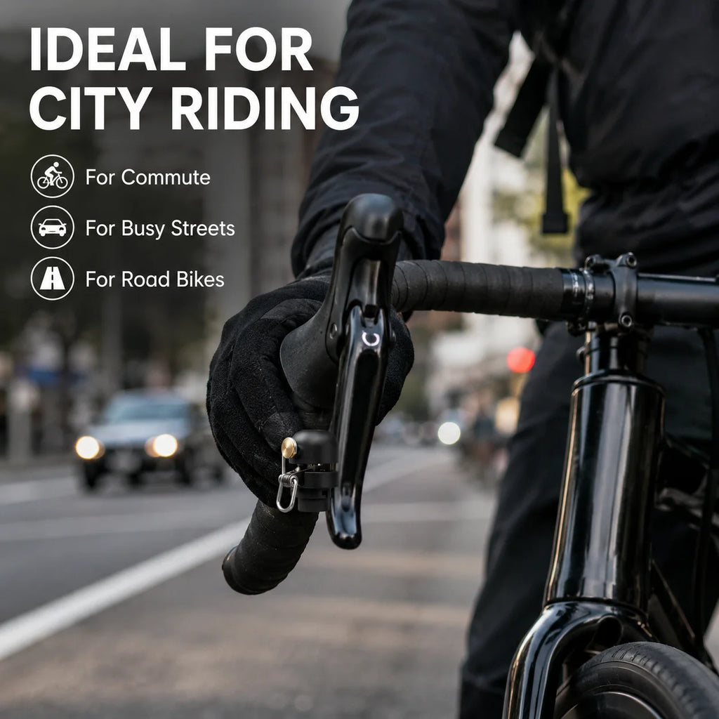 Hidden Road Bike Bell, 80dB Light-Touch Bell for Drop Handlebars, Compact Copper Alloy & Stainless Steel, Easy Install, Black