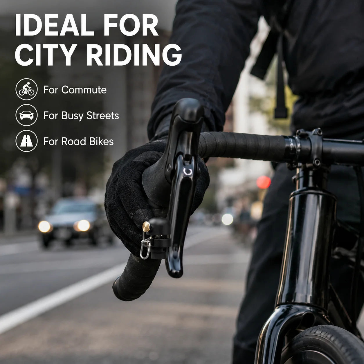 Hidden Road Bike Bell, 80dB Light-Touch Bell for Drop Handlebars, Compact Copper Alloy & Stainless Steel, Easy Install, Black