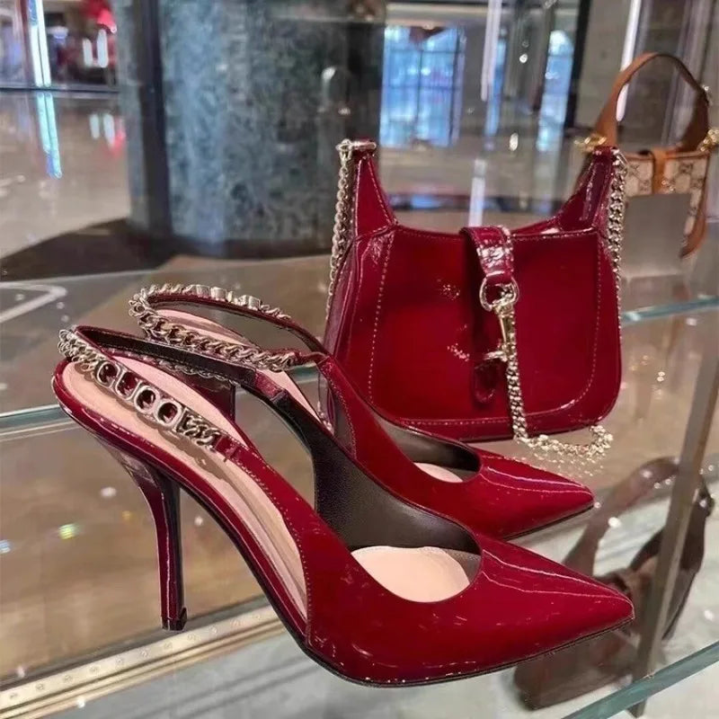 Patent Leather Women's Elegant High Heels Luxury Brand Women Pumps 2026 Trend Pointed Toe Sexy Party Slingback Woman Heel Shoes