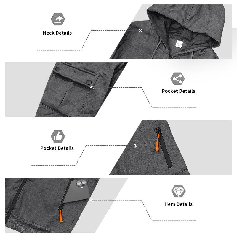 Men's Full Zip Hooded Tracksuit 2 Piece Set Casual Cargo Pocket Jogger Suit Outdoor Sports Hoodie And Pants Set