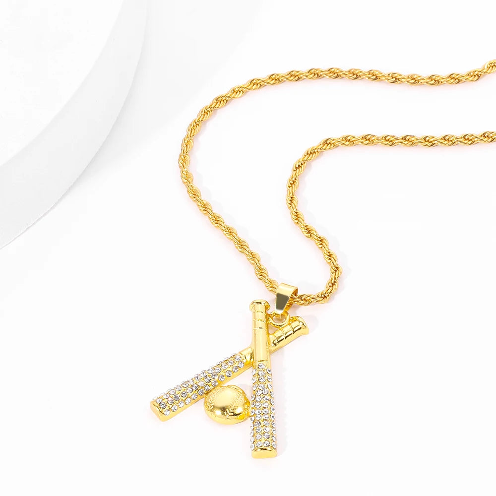 Fashion Trend Baseball Bat And Baseball Necklace Hip Hop Creative Baseball Neck Chain For Men and Women Niche Street Jewelry