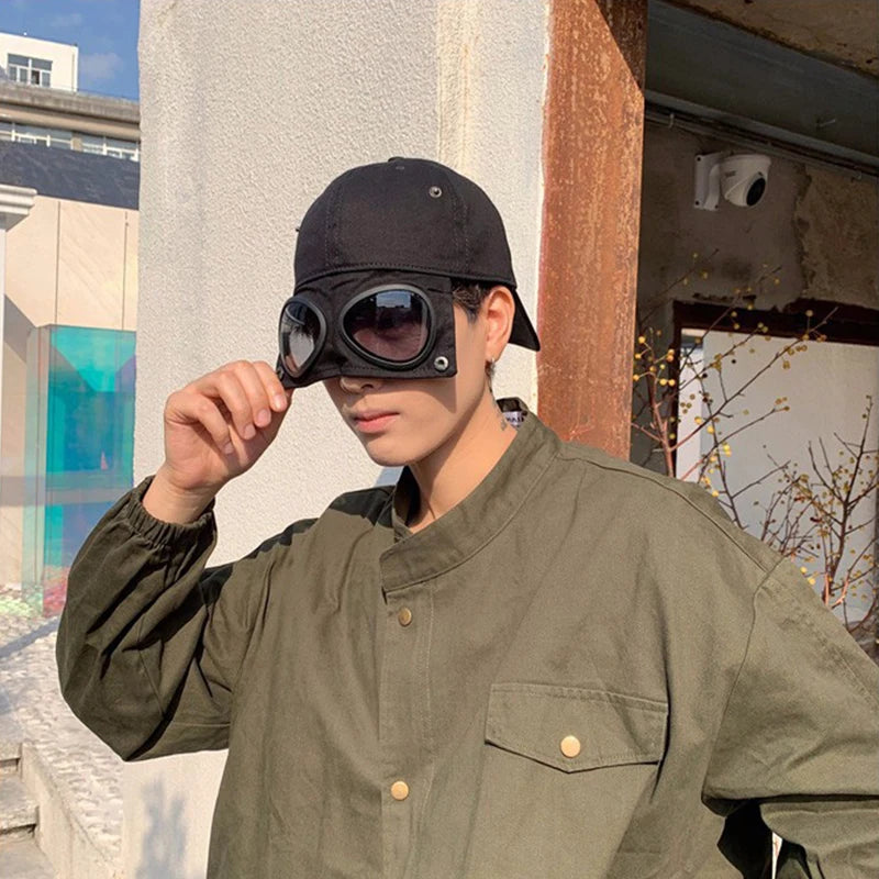 Hip Hop Aviator Hat With Sunglasses For Men Women Fashion Glasses Bonnet Summer Outdoor Sun Visors Fashion Punk Baseball Cap