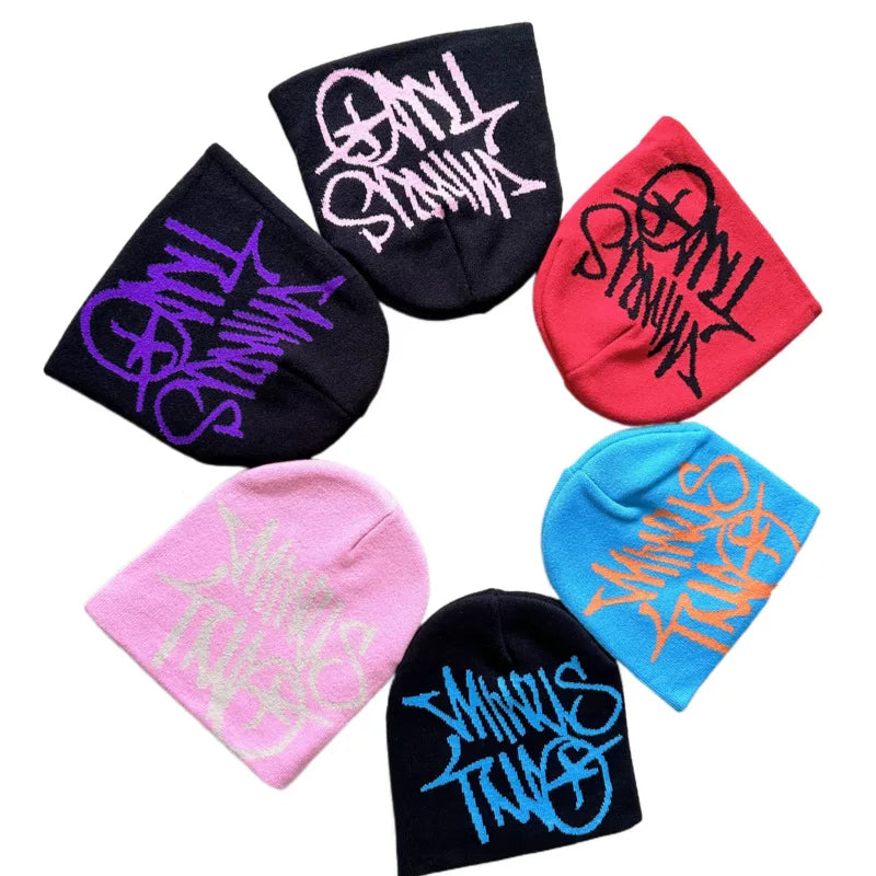 Letter Jacquard Knitted Hat Simple Trendy Men Women Y2k Winter Pop Harajuku Vintage Warm Hip Hop Unisex Fashion