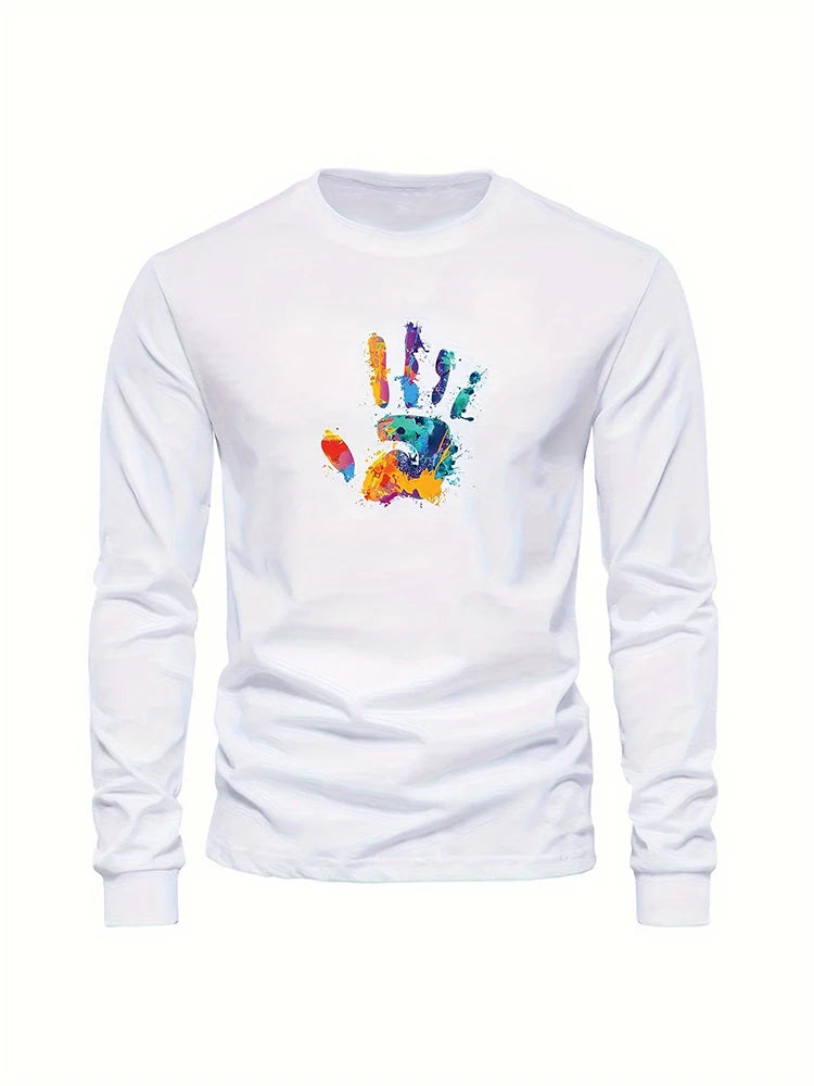 Simple Smiley Face Printed Men's Fashion Long-sleeve Round Neck T-shirt Autumn and Spring Season Mens Home Leisure Plus Size Top