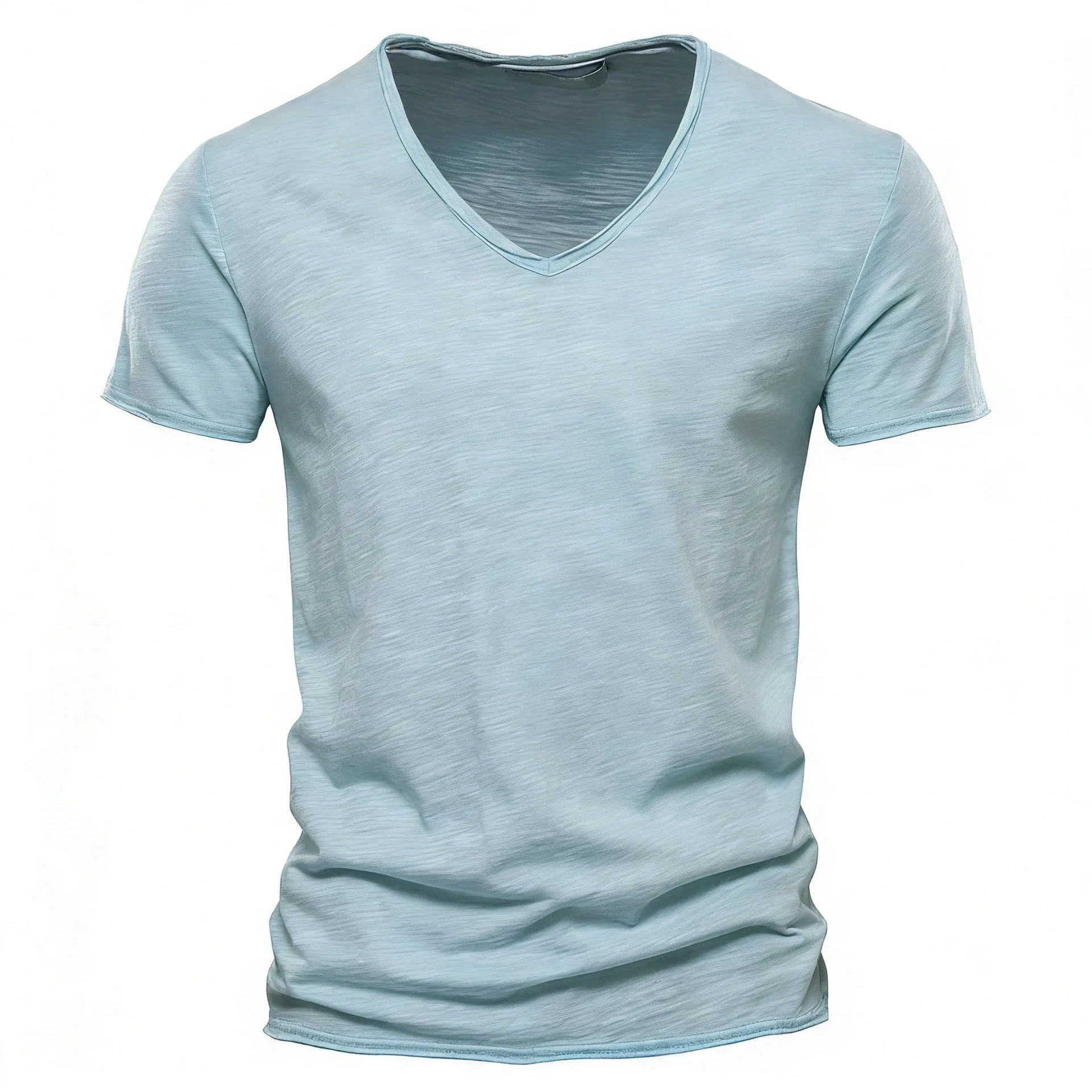 S-5XL 100% Cotton Men's T-Shirts Fashion Design V-neck Casual Slim Fit Basic Solid Summer T Shirt For Men-F037