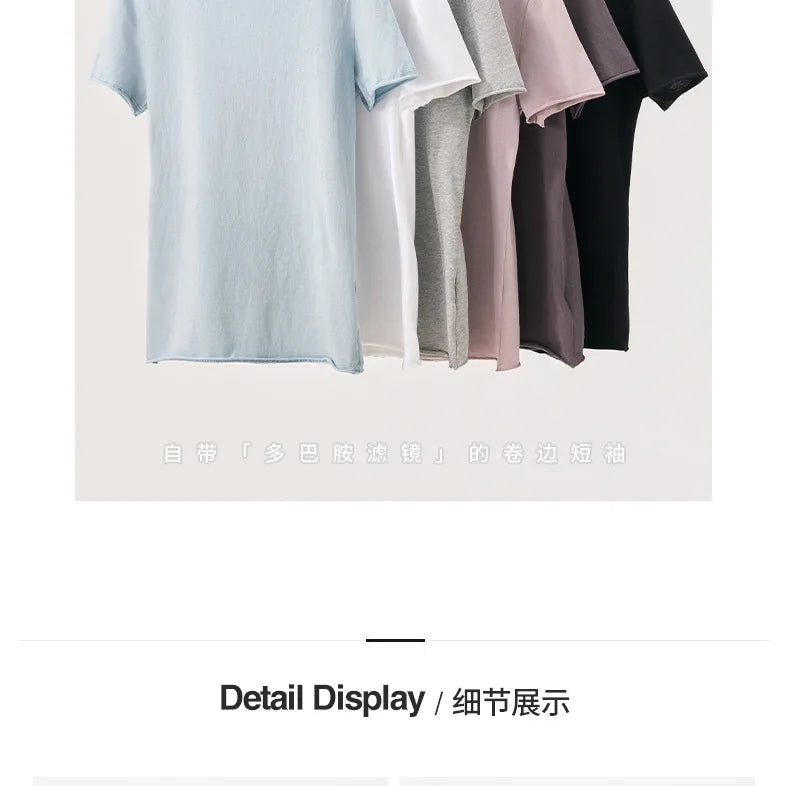 Solid Color Slim Fit Short Sleeve T Shirt for Women Summer New Cotton Blended Basic Tees Woman Thin Breathable Crew Neck T-shirt