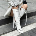 New Women Knight High Boots Fashion Tassels Side Zippers Ladies Elegant Pointed Toe Long Booties Women's Footwear