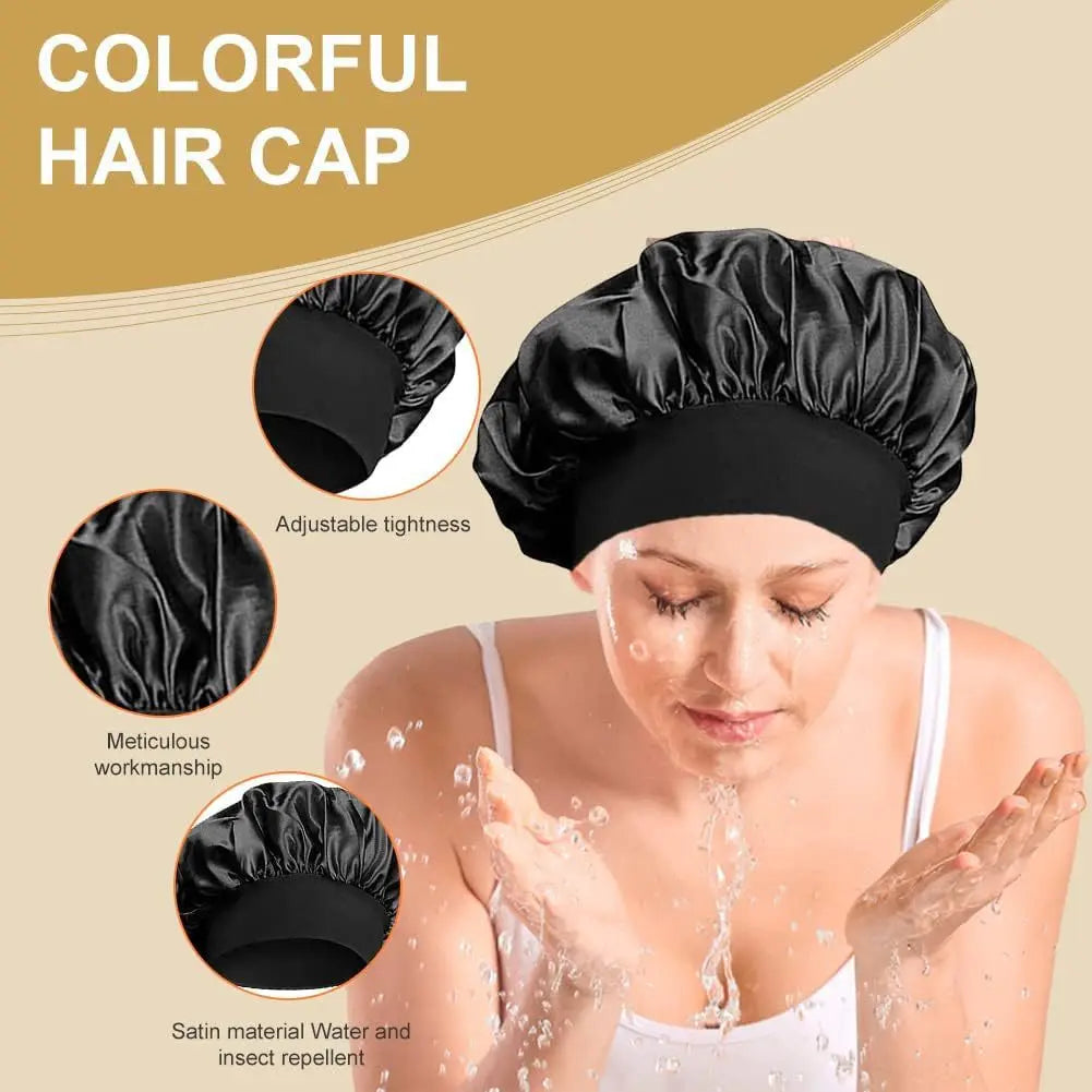 New Satin Wide Brim Nightcap Silky Bonnet Hair Wrap For Sleeping Sleep Cap With Elastic Soft Band Styling Cap Wash Face Nightcap