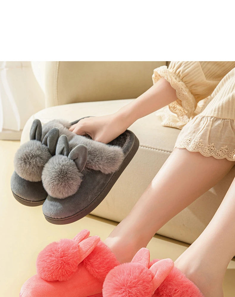 Evshine Winter Plush House Slippers For Women Cute Cartoon Indoor Fuzzy Slides Fur Lined Cotton Shoes Cozy Bedroom Furry Slipper