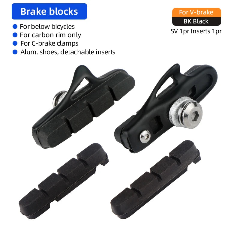 Road Bike Carbon Wheel Rim C/V-Brake Pads W/ 55mm Detachable Rubber Composite Inserts Low Noise All Weather Use Braking Blocks