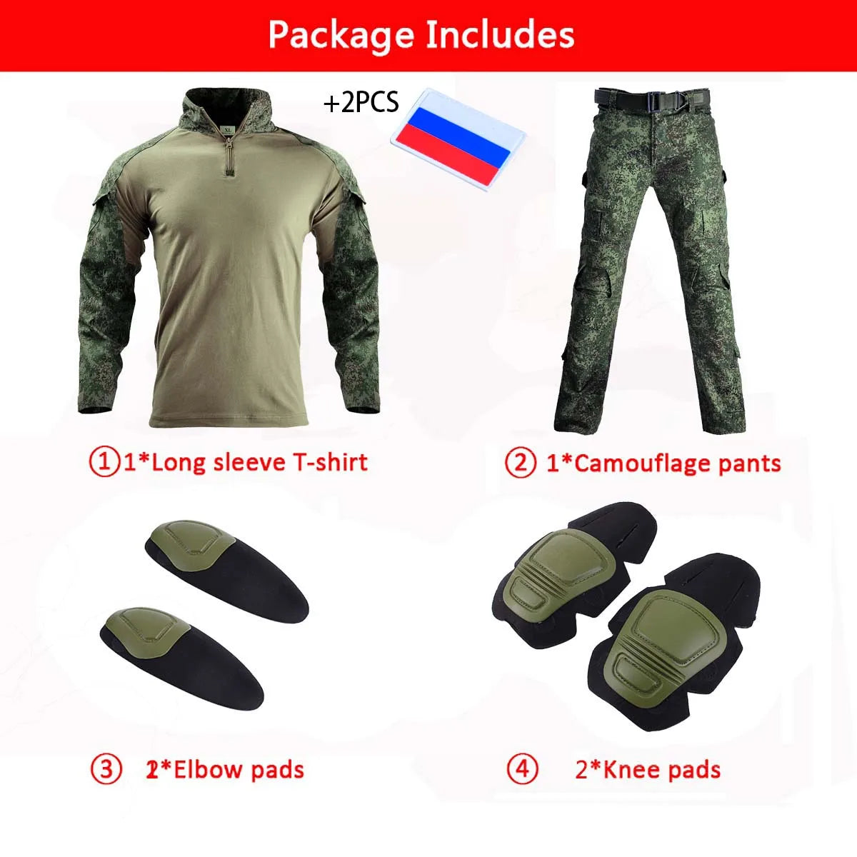 Tactical Suits Camo Uniform Clothes Outdoor Men Clothes Wear resistant Airsoft Hunting Suit Combat Shirt + Cargo Pants+4 Pads