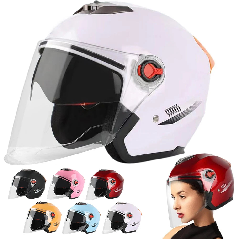 Open Face Motorcycle Helmet with Sun Visor Adult Motorcycle Helmet All Year Use Adults Semi-Open Helmet Woman Men Moto Equipment