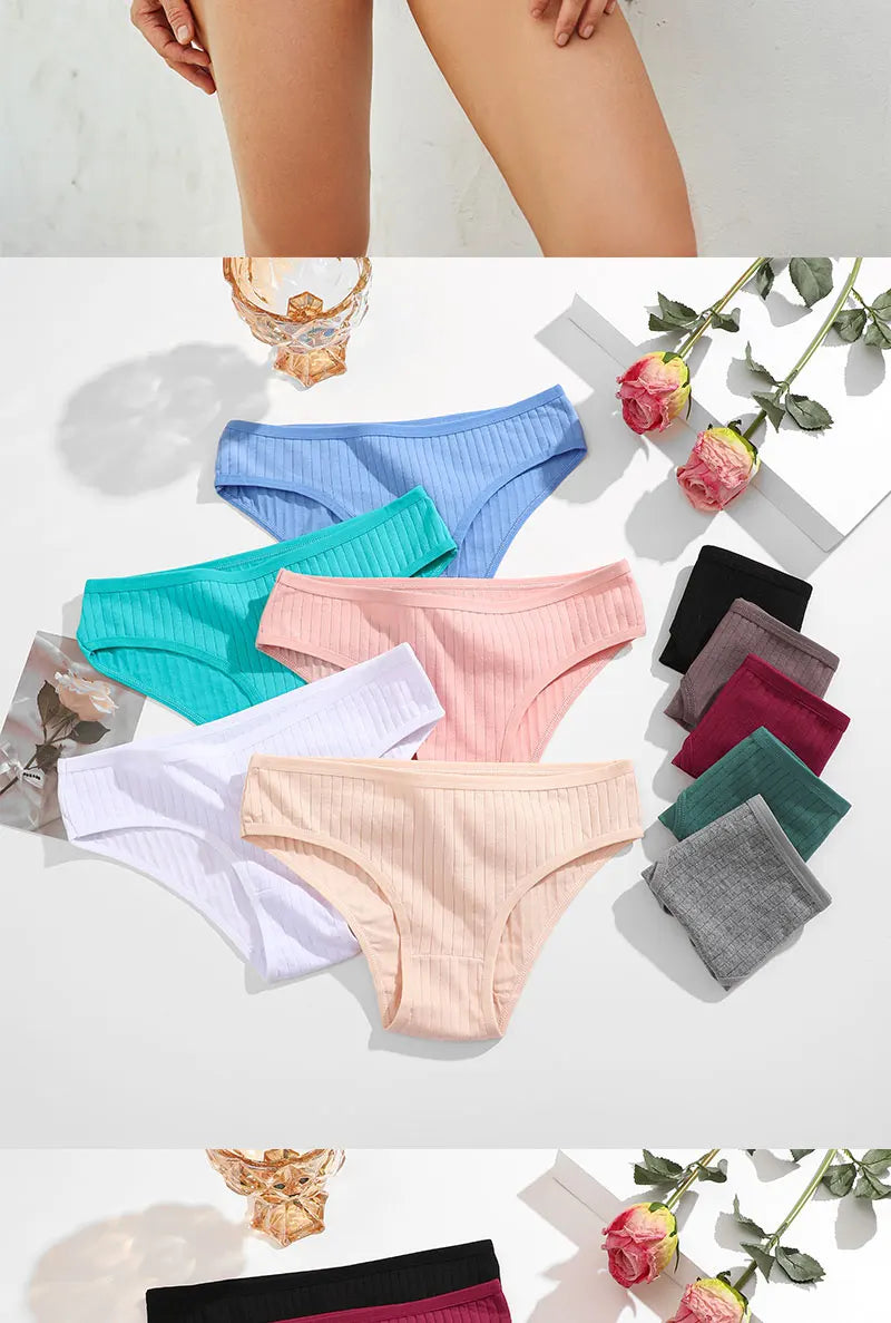 4PCS/SET Women's Cotton Panties Sexy Soft Striped Underpants Solid Color Briefs Female Comfortable Stretch Lingerie M-XL