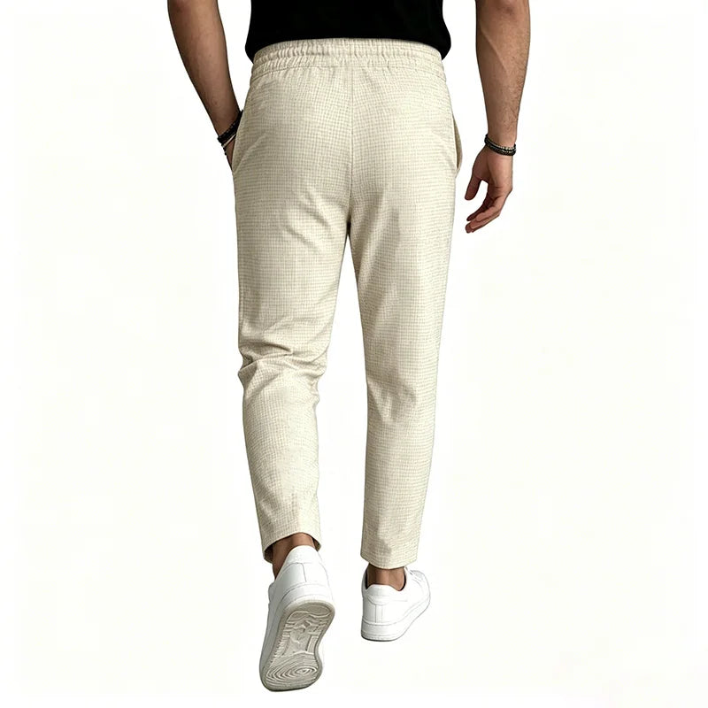 Men Waffle Knit Slim Fit Pants Drawstring Trousers With Pockets Stylish Design Spring Autumn Outdoor Travel Daily Street Wear