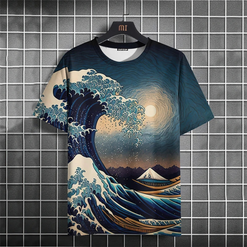 Fashion Japanese Ukiyo-e Graphic T Shirts For Men Trend Summer Short Sleeve 3D Printed T-shirts Loose Harajuku Y2k Tees Tops
