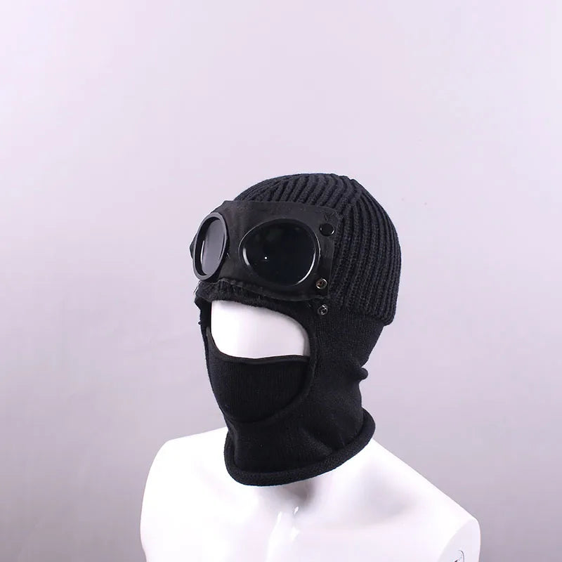 1 Pcs Trendy Autumn Winter Warm Caps Aviator Glasses Men Women Ear Protection Windproof Cycling Full Face Cover Warm Knitted Hat