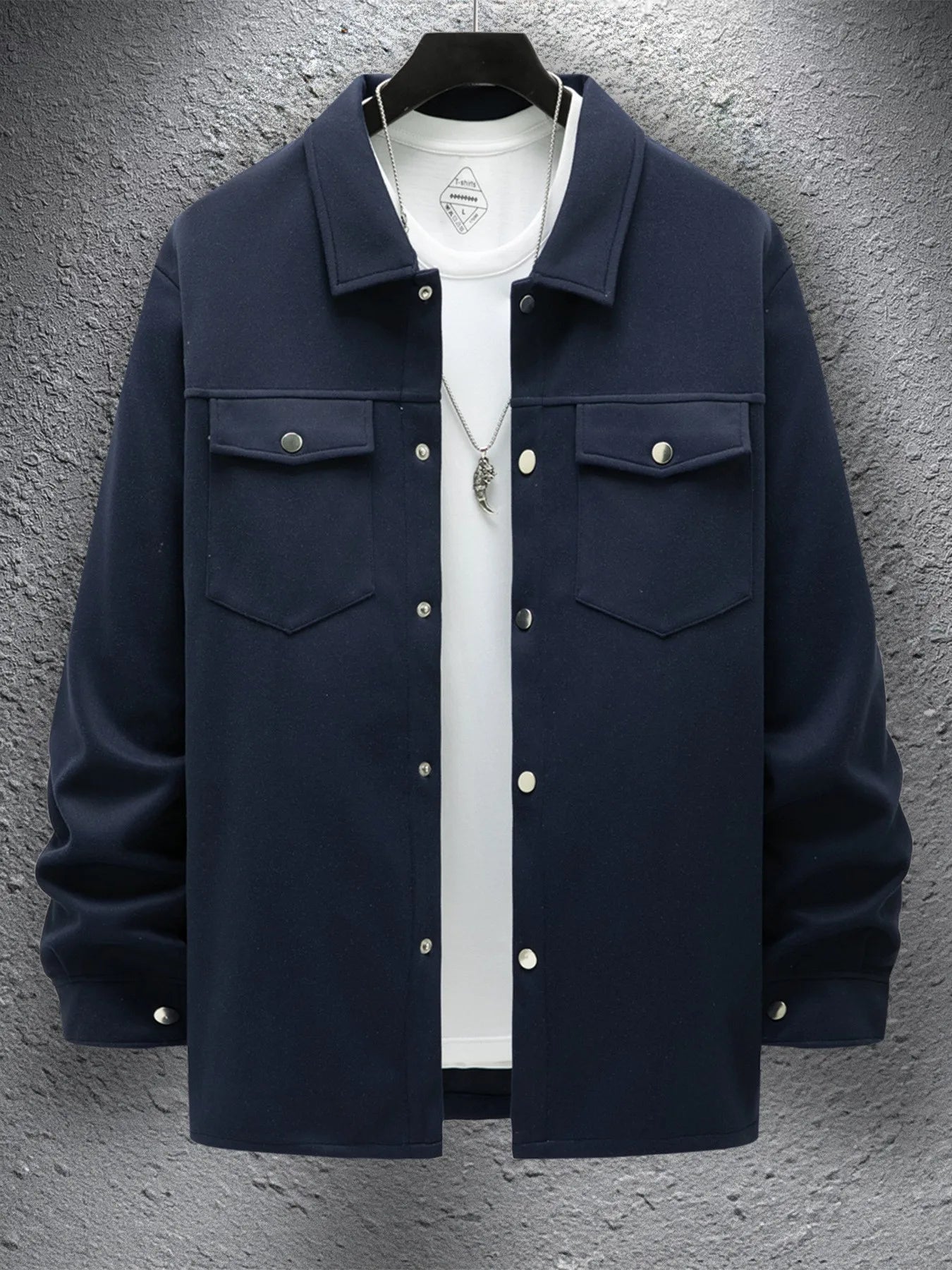 2025 new men's casual spring and autumn solid color single-breasted jacket pocket long-sleeved coat