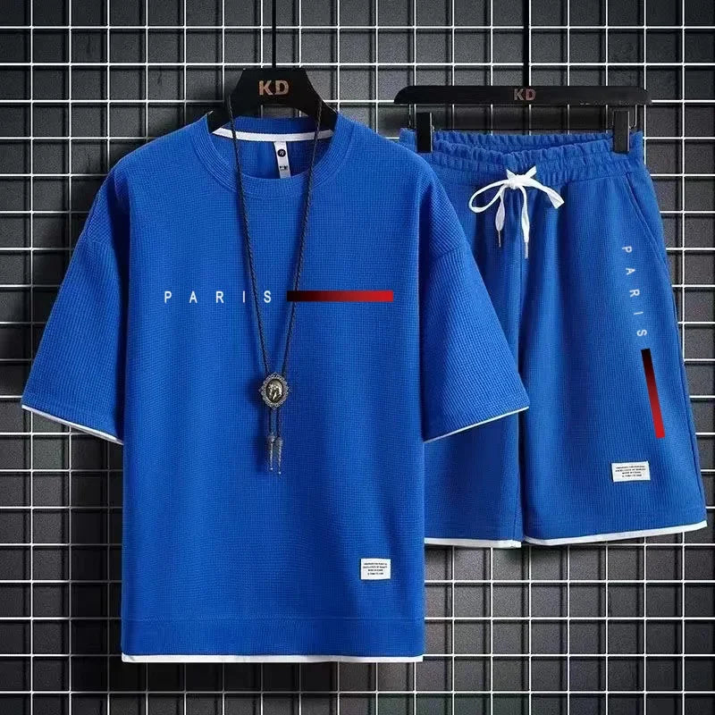 2026 New Trend Hot Summer Sports Suit Modern Casual Suitable for Men Breathable T-shirt Shorts Two-piece Casual and Fashionable