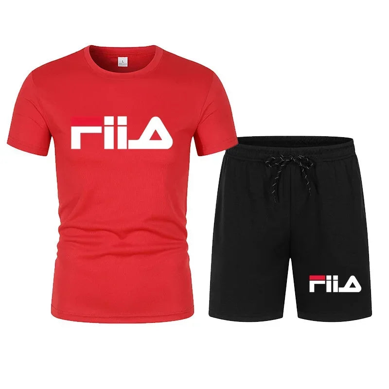 Men's short-sleeved suit, modern casual summer sports outfit, moisture-wicking and breathable mesh T-shirt and shorts combinatio