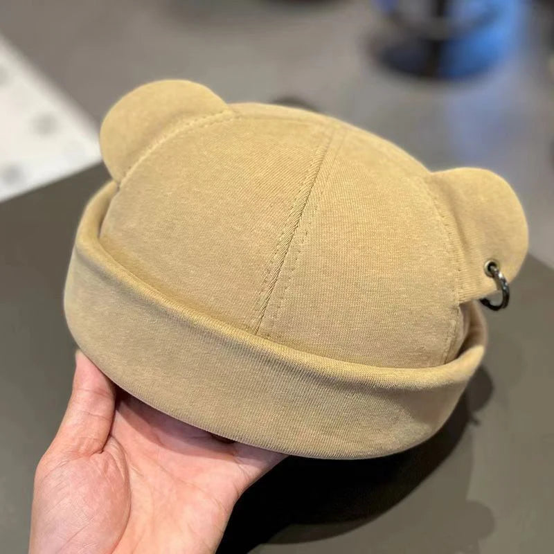 Unisex Cat Ear Cute Dome Caps Men Women Melon Beanie Htas Solid Color Autumn Winter Hip Hop Hat Fashion Korean Version Melon Cap