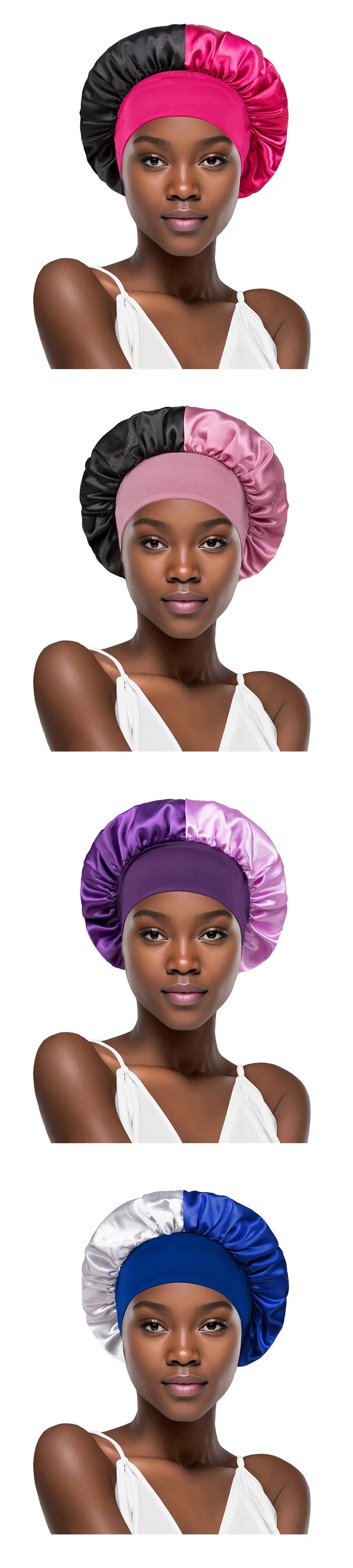 Women Wide Edge Satin Bonnet Sleeping Hat Double Colors Round Shower Caps Unisex Cap Apparel Accessories