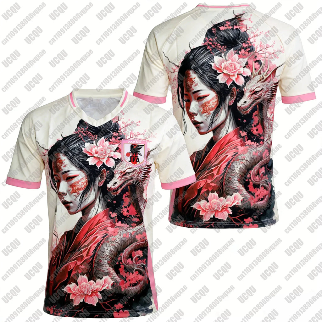 Japanese Geisha Dragon Sakura Soccer Jersey, 2026 Special Edition Quick Dry Football Shirt, Harajuku Anime Sportswear for Fans
