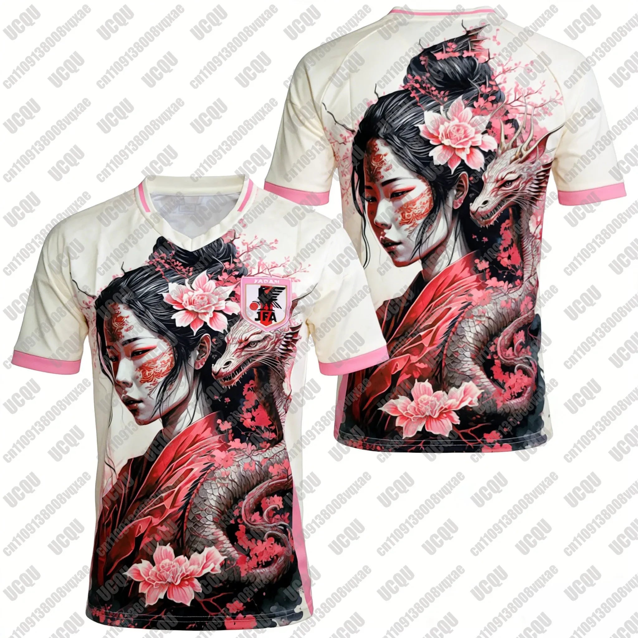 Japanese Geisha Dragon Sakura Soccer Jersey, 2026 Special Edition Quick Dry Football Shirt, Harajuku Anime Sportswear for Fans
