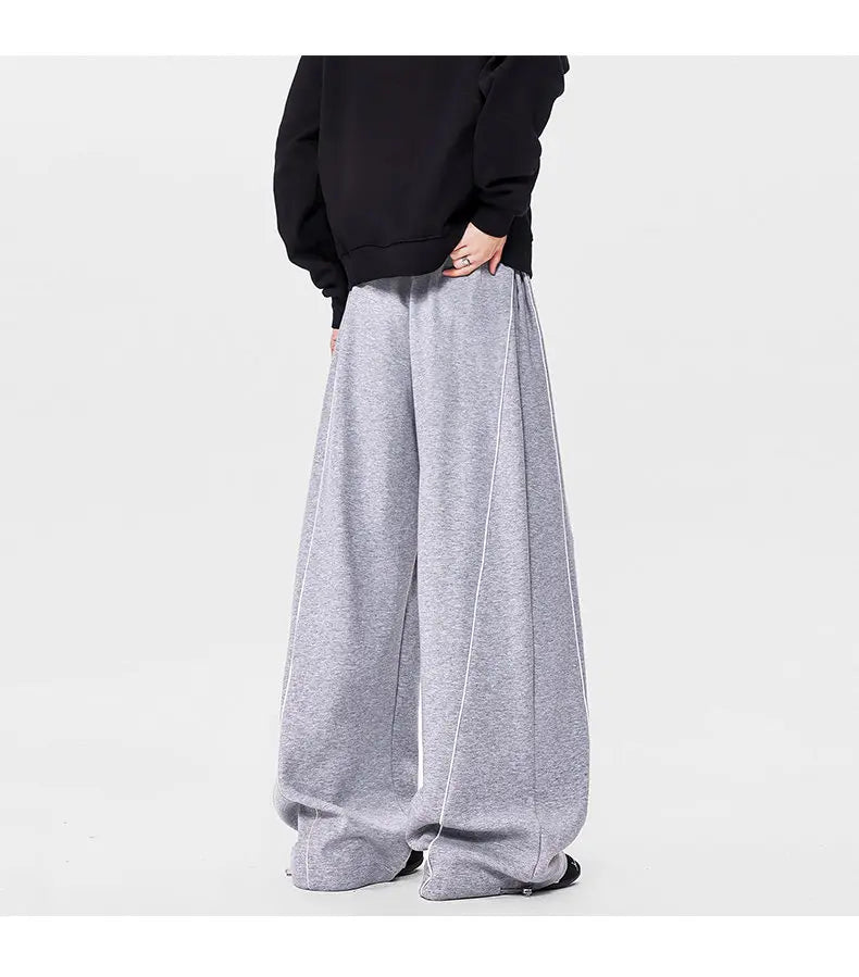 Men's Minimalist Oversized Wide Leg Sweatpants Contrast Stripe Drawstring Waist Streetwear Pants