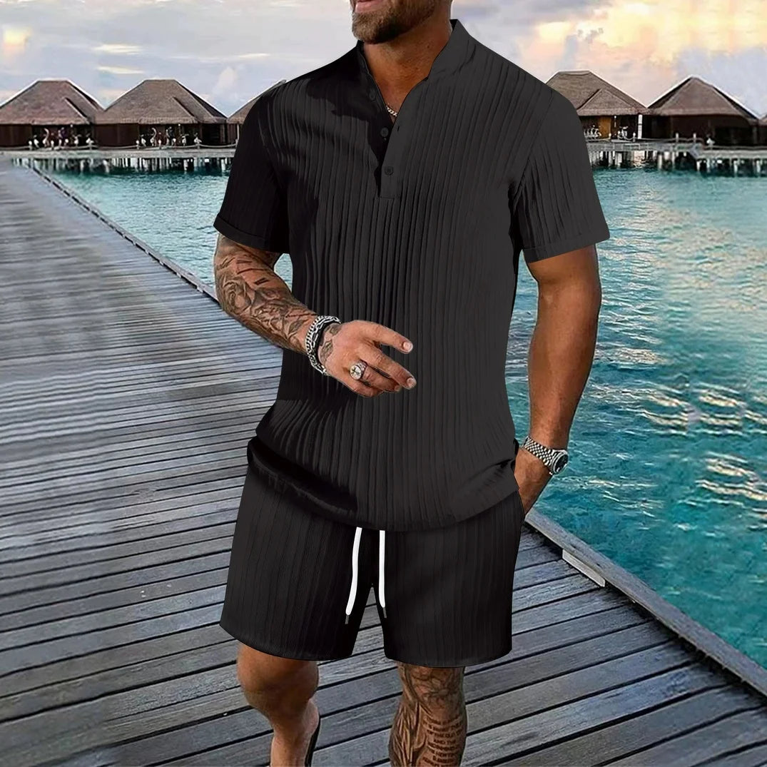 Men's summer loose-fitting shirts, casual loose-fitting short-sleeved breathable shorts, beachwear, simple and fashionable style