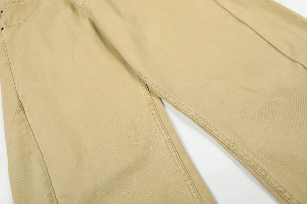 Pocket Embroidery Banana Jeans Mens Solid Color Washed Distressed Retro Casual Baggy Wide Leg Denim Trousers Man