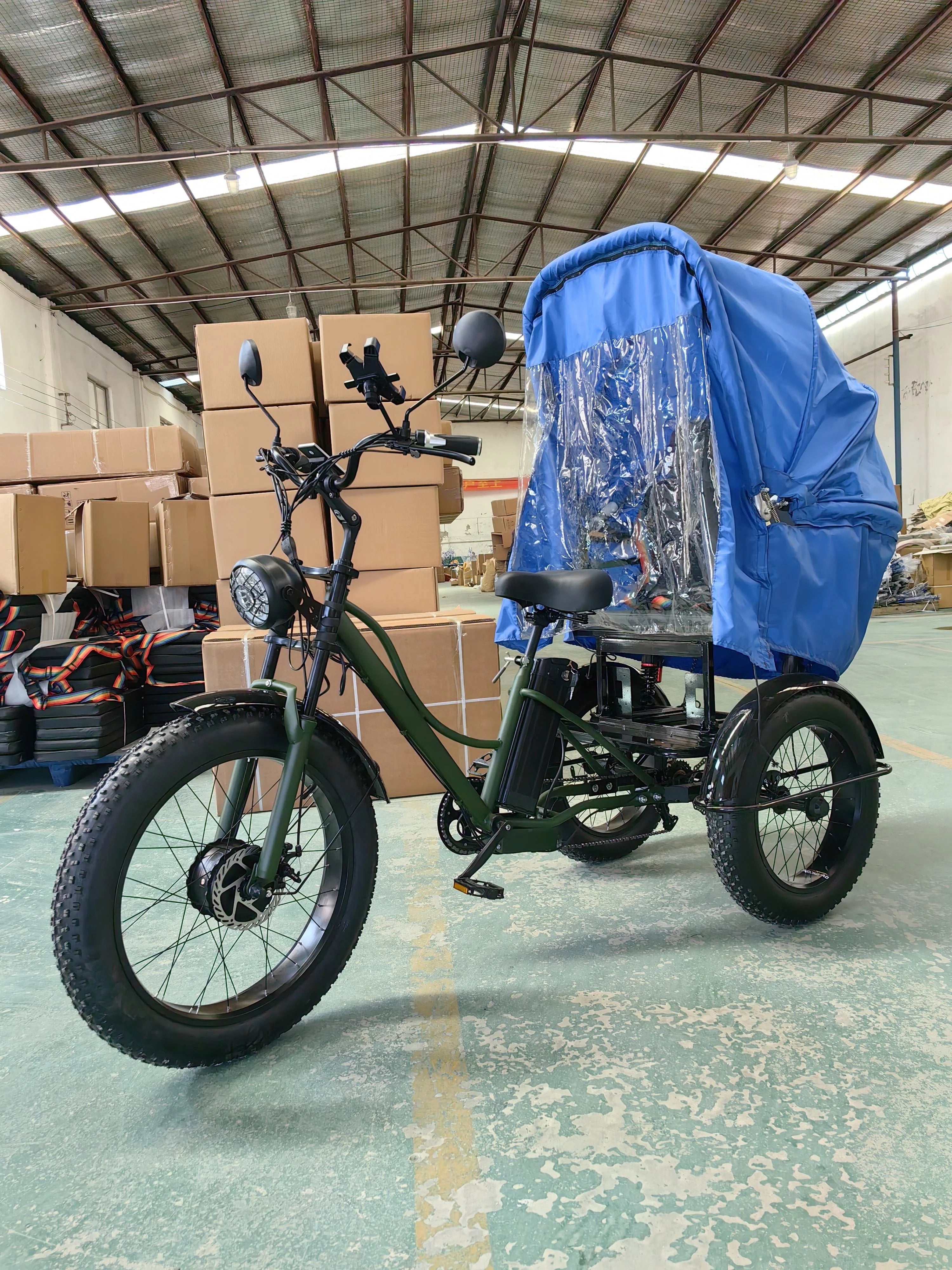 Transportation Vehicle  Bike  2024 Electric 3 Wheeler Trike Fat Tire ThreeWheel Electric Cargo Bicycle with Canopy