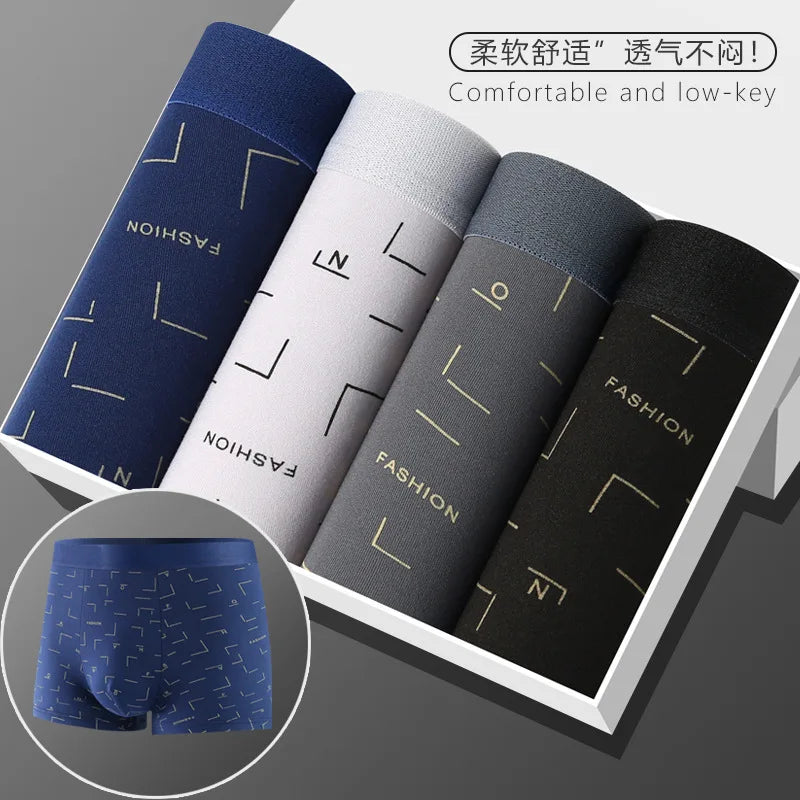 Underwear Man 2025 briefs mid-waist geometric print underpants solid cotton comfortable men's boxer briefs cheap clothing