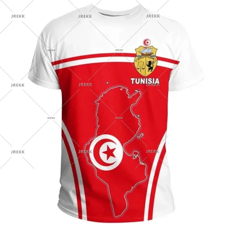 Tunisia National T-shirt For Men's Clothing Red Theme Print O Neck Short Sleeve T-shirts 2025 Summer Men Casual Sport Tee Top