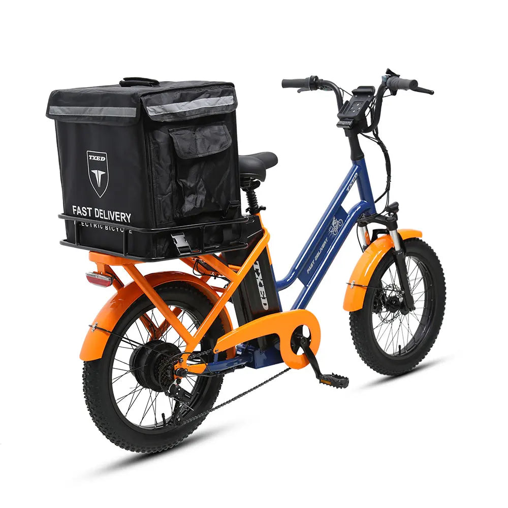 TXED Food Delivery Bicycle 20 Inch Electric Cargo Bike 48V 500W Lithium Battery Family Bike for Long Range Travel Cargo Bike