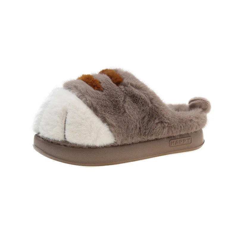 Newest cat paw feet slippers woman fluffy closed heel home shoes for women winter warm slip on animal claw slipper furry loafer