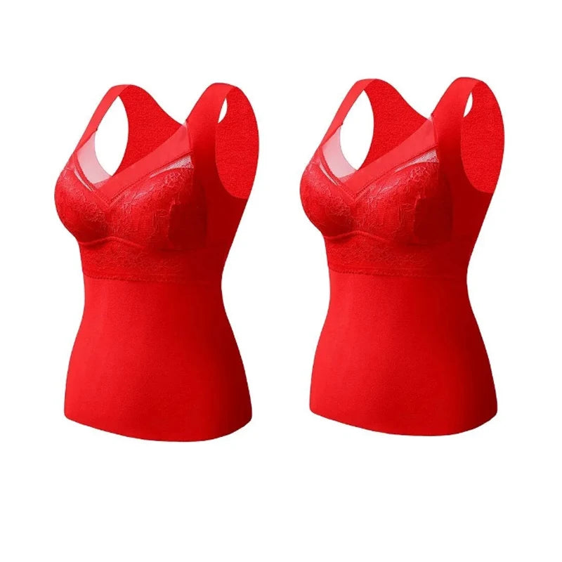 2pcs Woman Thermal Underwear Thermo Lingerie Winter Soft Warm Top Wear Thermo Vest  Undershirt Intimate Lace with Bra Padded