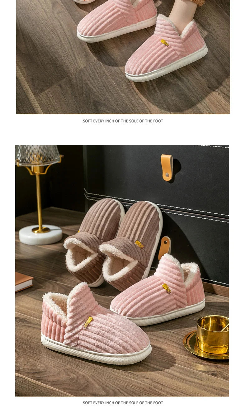 Shevalues Fashion Fur Slippers For Women Men Winter Warm ankles Cozy Furry Slides Home Indoor Soft Sole Plush Slides Cotton Shoe