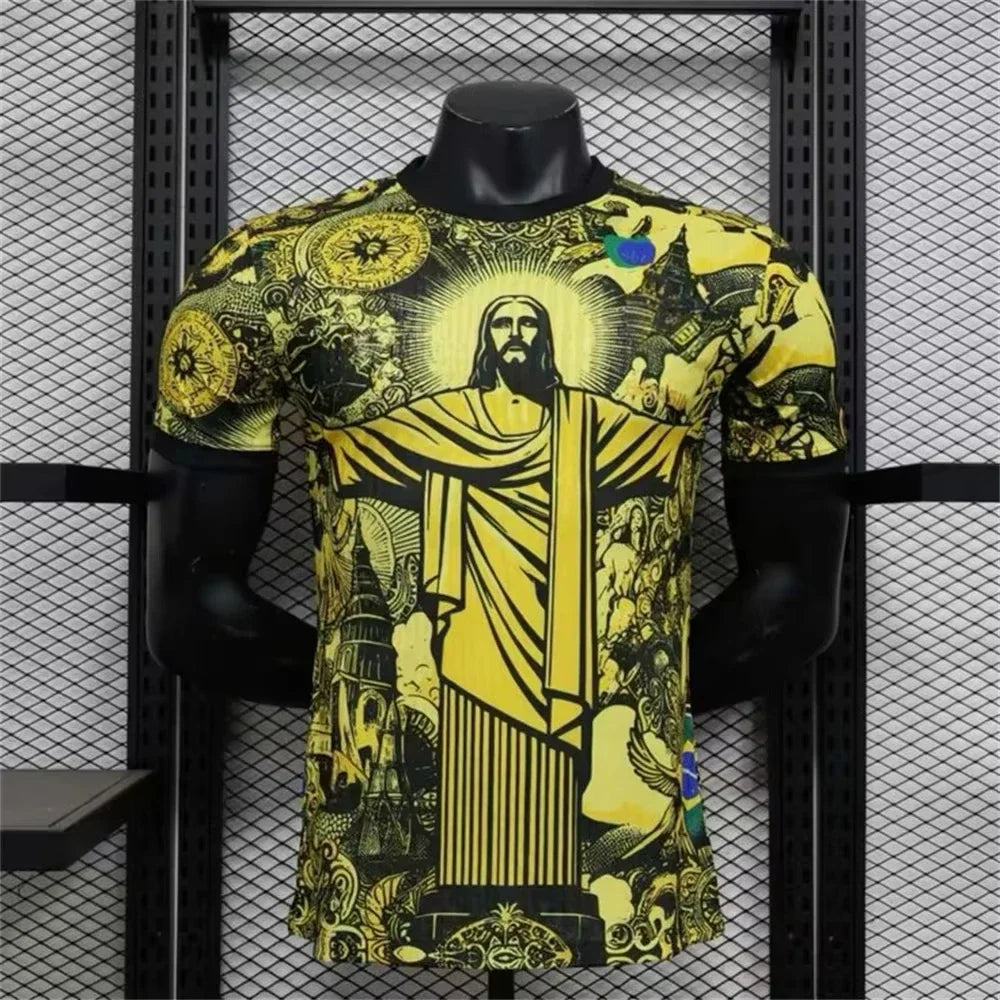 Summer Football Breathable Quick-drying Training Top Brazil Special Edition Jesus Black Grey Football Jersey Men Outdoor Tshirts