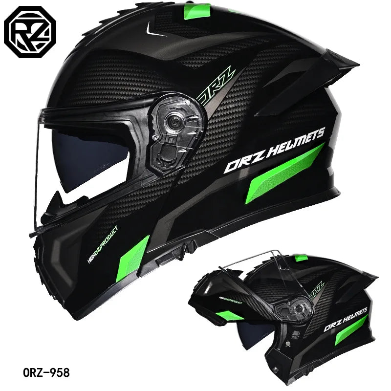 Orz-958 Motorcycle Helmet, Men's and Women's Open Face Helmet, Summer Dual Mirror Large Tail, Semi Fully Covered All Season